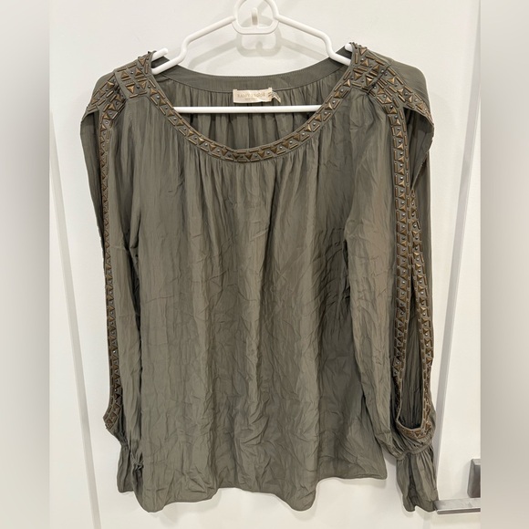 Ramy Brook Olive Green Clara Embellished Slit Sleeve Top Size Small - Picture 3 of 16